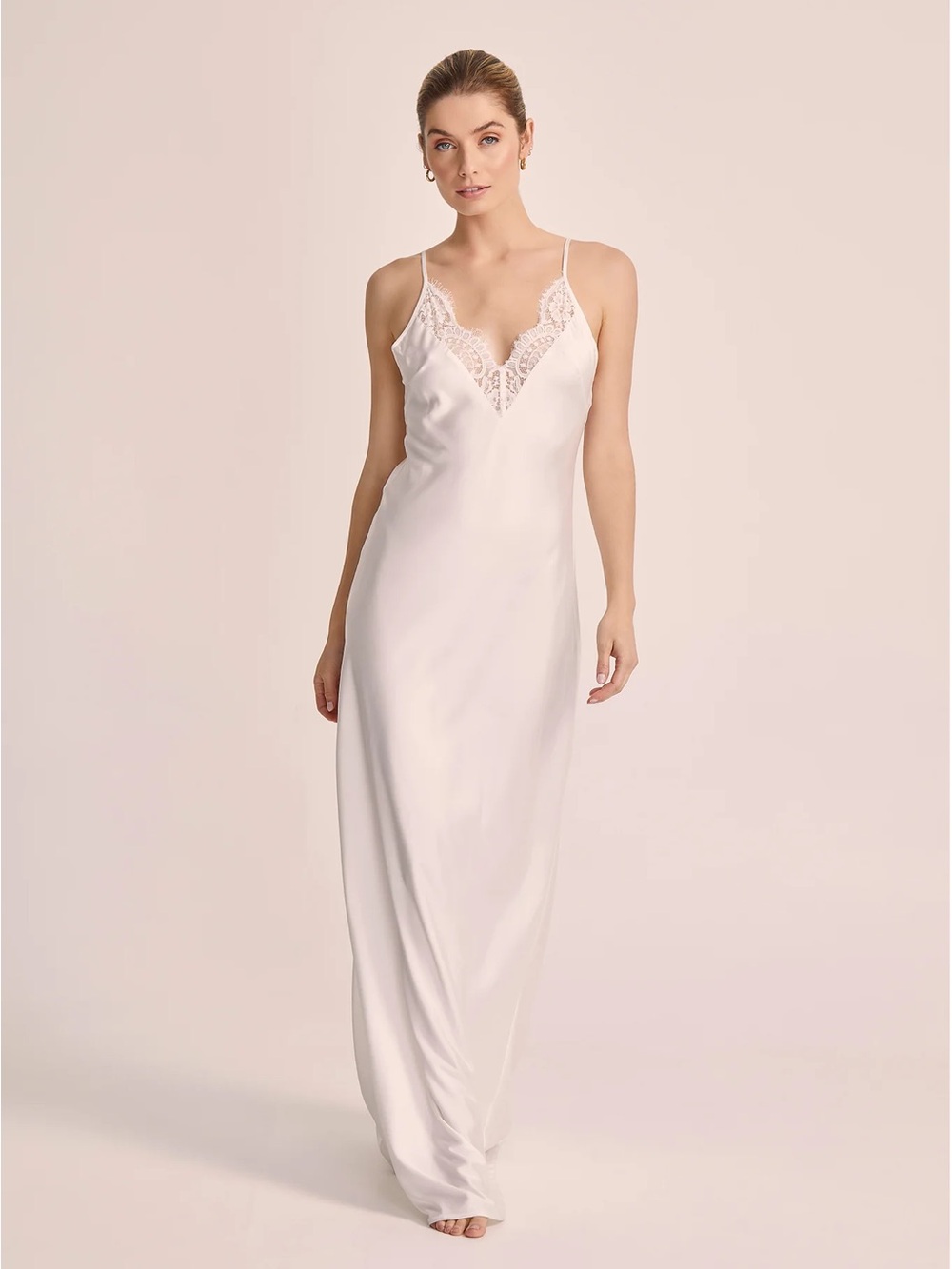 Homebodii Bridal Lace-Trim Satin Slip - White